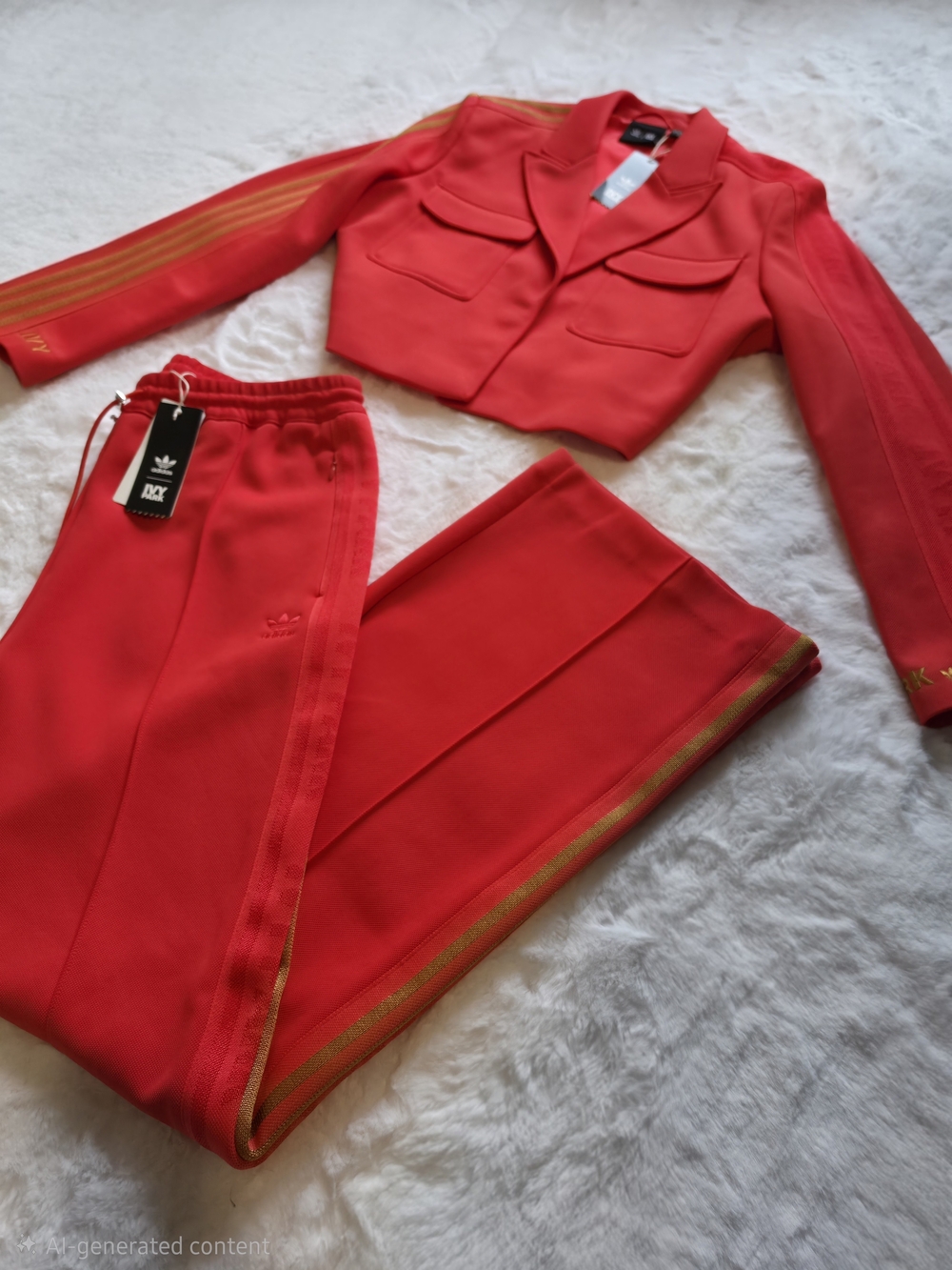NWT Adidas x Ivy Park Crop Suit Jacket & 3-Stripes Suit Pants | Real Coral/Mesa - Picture 2 of 4